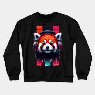 Cute Retro Music Red Panda In Headphones Crewneck Sweatshirt